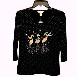 NWT Pink Flamingo adorned top by Christopher & Banks.